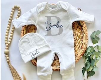 Baby boy coming home outfit, personalized  footie, Personalized Baby gift, Monogrammed sleeper, newborn pictures, shower gift