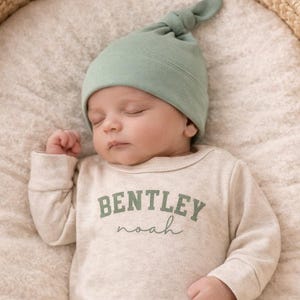 Baby Boy Coming Home Outfit, Personalized oatmeal vintage romper with hat, custom gender baby boy coming home, baby shower gift