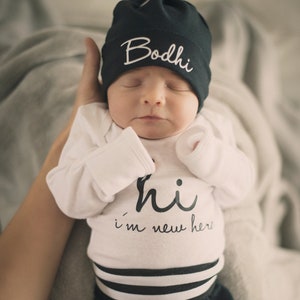 Baby Boy Coming Home Outfit Newborn Boy Coming Home Outfit Baby Boy Clothes HELLO WORLD Personalized Newborn Outfit Baby Boy Outfits image 1