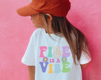 Five is a Vibe Birthday Shirt For Girls, Retro 5th Birthday Shirt, Neutral Boho Shirt For Girls, Trendy Birthday Fifth Birthday Gift, Preppy