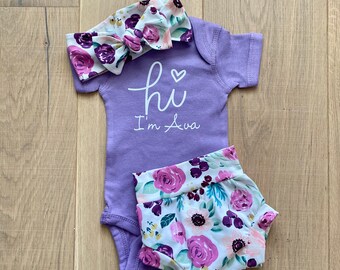 personalized baby gown and hat set