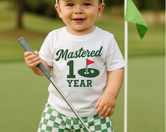 Mastered 1 Year Birthday Shirt for Toddler Boys | Golf Themed 1st Birthday Boy T-Shirt | Golf Tee for First Birthday, Party, Cake Smash