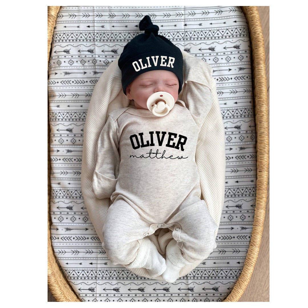 thumbnail image 2 of Baby Boy Outfit, Coming Home Personalized Baby Gift, Custom Baby Apparel, Embroidered Name 2 of 12