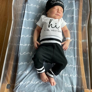 Baby Boy Coming Home Outfit Newborn Boy Coming Home Outfit Baby Boy Clothes HELLO WORLD Personalized Newborn Outfit Baby Boy Outfits image 4