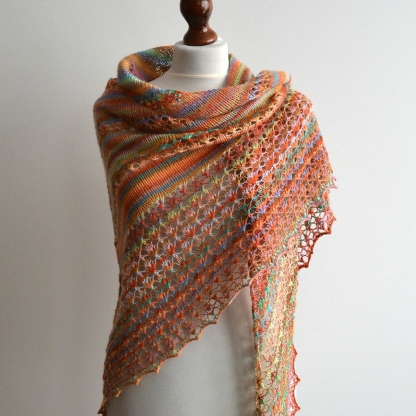 Lace shawl - Hand knitted multicolored shawl - triangular -  wool - handmade