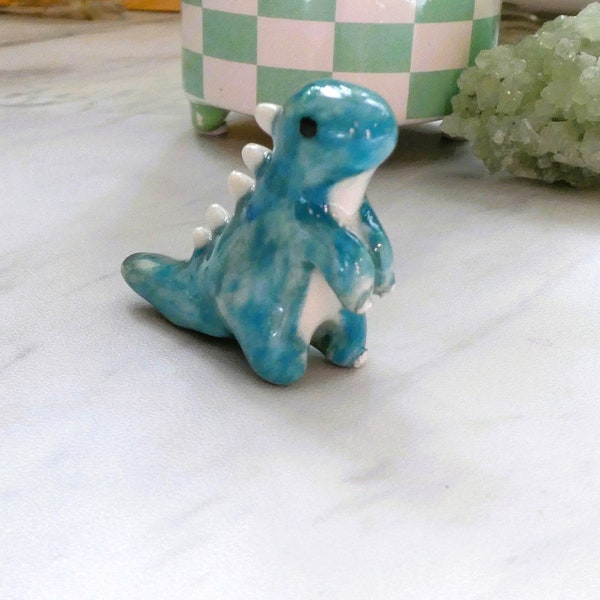 B GRADE Blue Dino T-Rex Ceramic Porcelain Pocket Totem Spirit Animal