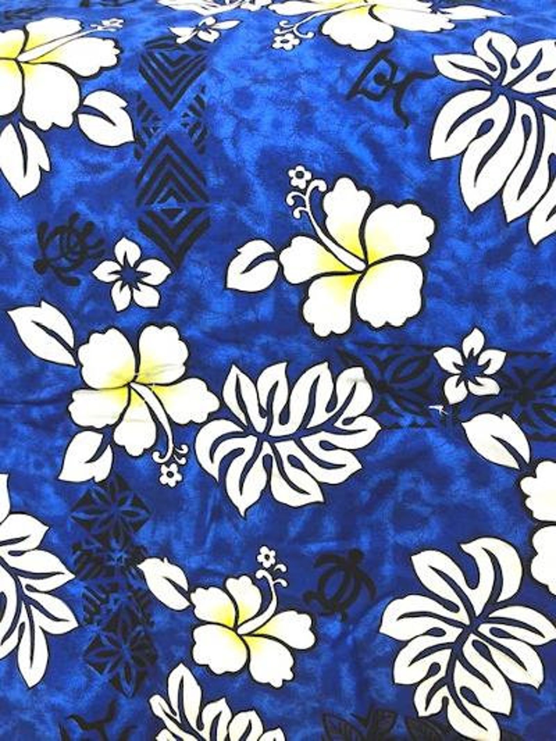 Blue Hibiscus cotton fabric Hawaiian fabric Nautical fabric Etsy