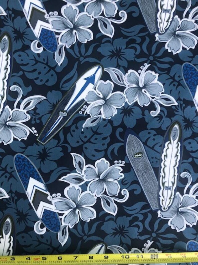 Blue Grey Surfboard Cotton Fabric Beach Fabric Hawaiian Etsy