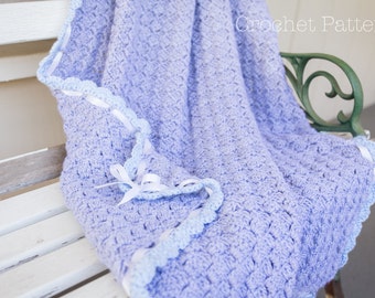 Crochet Pattern - Crochet Baby Blanket Pattern, Crochet Afghan Pattern, Blanket Pattern, Crochet Scallops, Crochet Pattern PDF, Grey & Blue