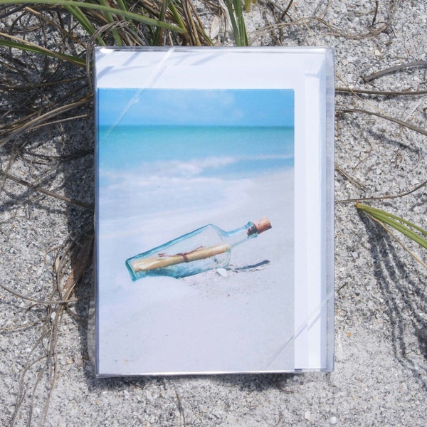 Bottle on Beach Note Cards