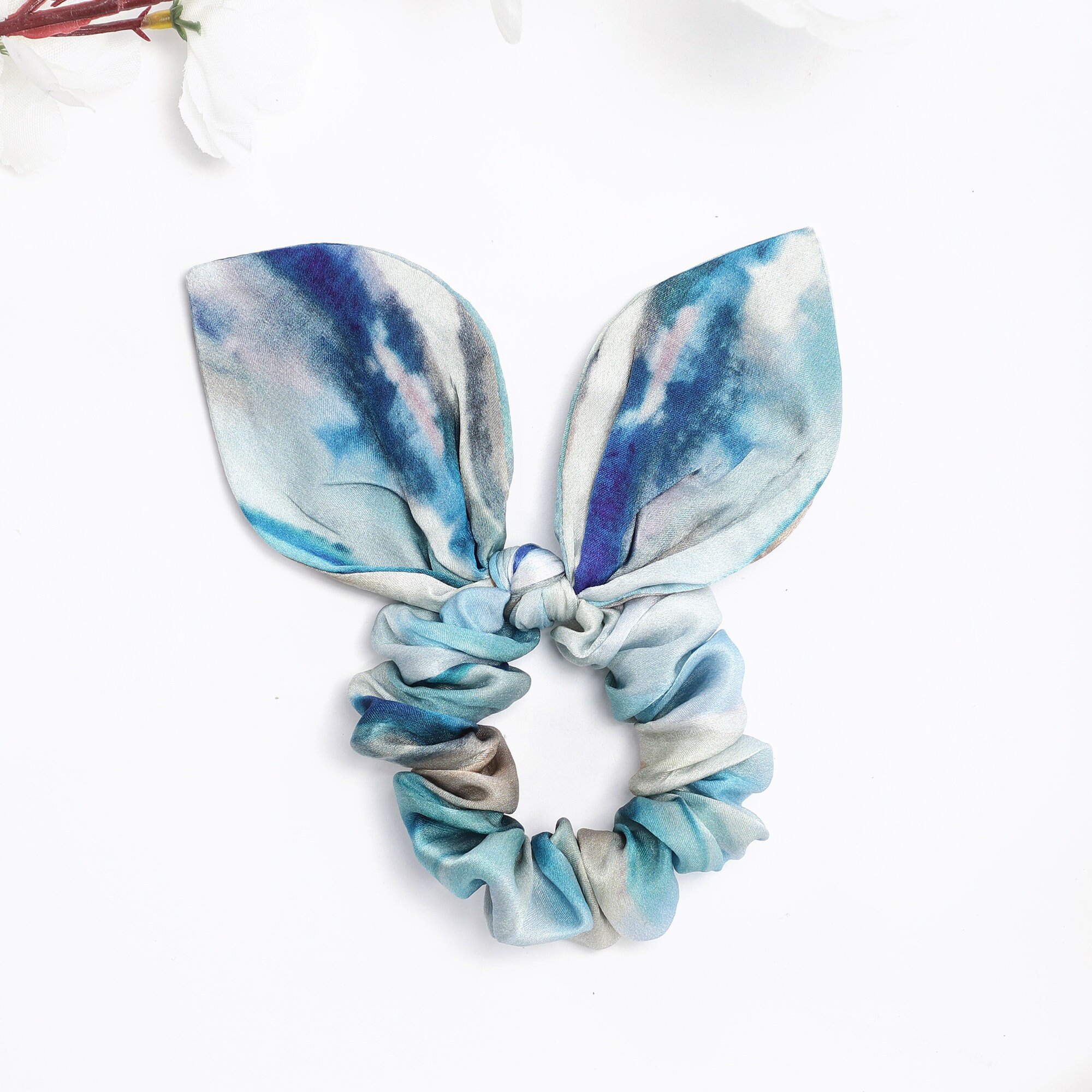 100% Mulberry Silk Scrunchie With Bow, Bunny Ears, Knotted  display picture 2