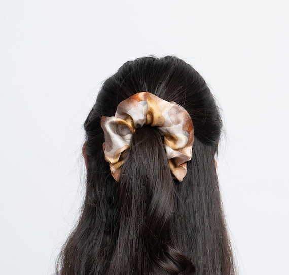 Luxury Brown Patterned Hair Scrunchie Luxury Designer Plaid Brown Headband Scrunchie Set Brand  main image 4