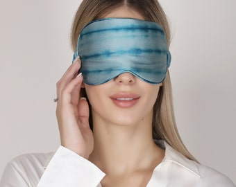 Masque de sommeil 100% pure soie de mûrier/ masque pour les yeux/couvre-yeux/super doux, hypoallergénique, bleu, fait à la main, design cravate et teinture unique, masque de nuit