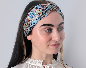 Pure silk headband, 100% natural mulberry silk, twisted knot, turban style, unique hand painted design, Gift For Her, Christmas Gift,