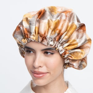 100% pure mulberry silk bonnet/ sleep cap/reversible/ adjustable string/super soft, hypoallergenic, frizz control/unique hand painted design