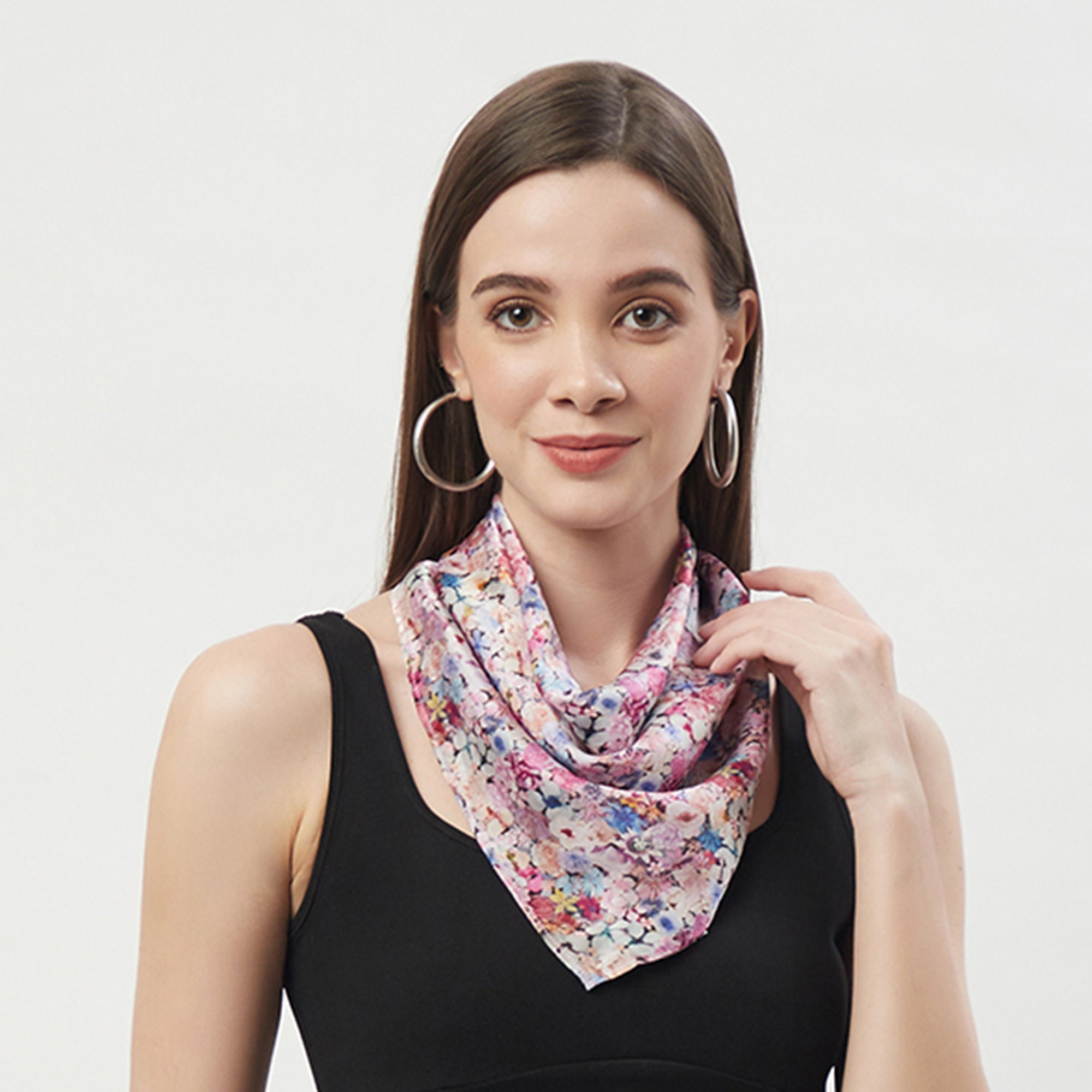 100% Slk 20 small square Scarf Women neckerchef Wrap blue brown WS24