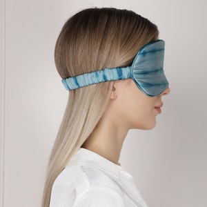 100% pure mulberry silk sleep mask/ eye mask/eye cover/super soft, hypoallergenic, blue, handmade, unique tie and dye design, night mask image 3