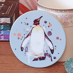 Ceramic coaster handpainted penguin