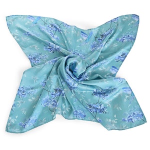 Pañuelo de seda 100 %, pañuelo para el cuello, bandana, pañuelo cuadrado, pañuelo para mujer, pañuelo para la cabeza, pintado a mano, regalo para ella, regalo de Navidad, pañuelo único