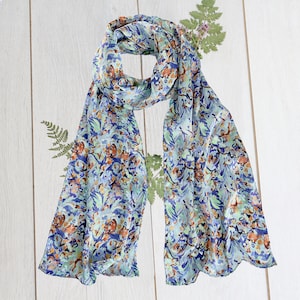 100% Silk Scarf, Neck Scarf, long silk scarf, Scarf Women, Head Scarf, Hand Painted flowerfield, Handmade,Gift For Her, Luxury accessories