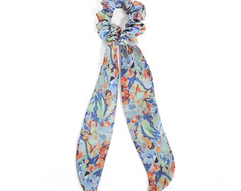 Silk Scarf Scrunchie, Scarf Scrunchie, Accessories, Handpainted, Handmade, Silk Hair Scarf, Hair tie with Bow,Scarf with Knot, silk hair tie