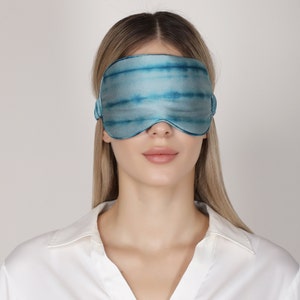 100% pure mulberry silk sleep mask/ eye mask/eye cover/super soft, hypoallergenic, blue, handmade, unique tie and dye design, night mask image 2