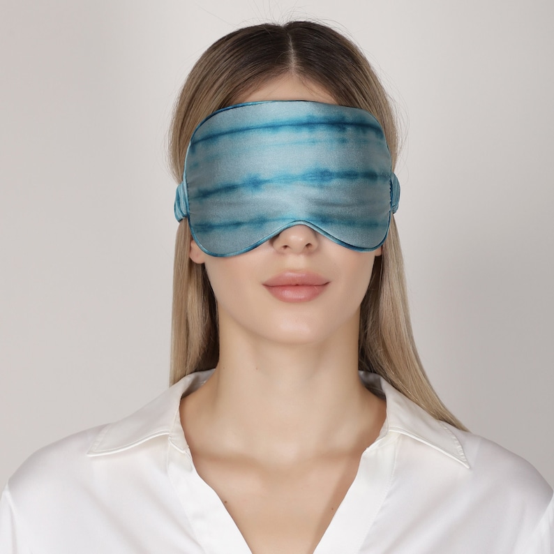 100% pure mulberry silk sleep mask/ eye mask/eye cover/super soft, hypoallergenic, blue, handmade, unique tie and dye design, night mask image 2