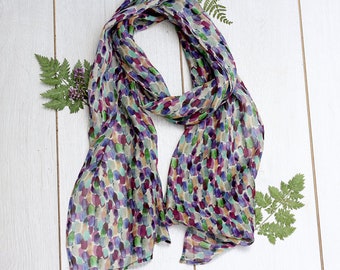 Écharpe 100 % soie, foulard, écharpe longue en soie, écharpe femme, foulard, floral peint à la main, fait main, cadeau pour elle, accessoires, écharpe en soie