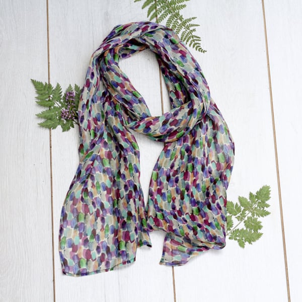 Écharpe 100 % soie, foulard, écharpe longue en soie, écharpe femme, foulard, floral peint à la main, fait main, cadeau pour elle, accessoires, écharpe en soie