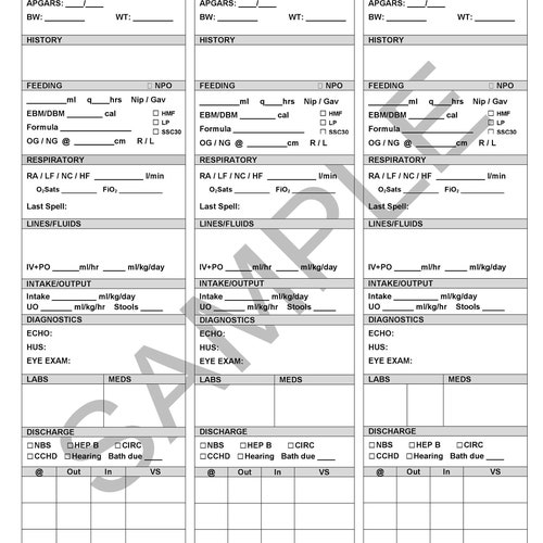 Nicu/neonatal Nurse Report Sheet Nurse Brain Full Etsy