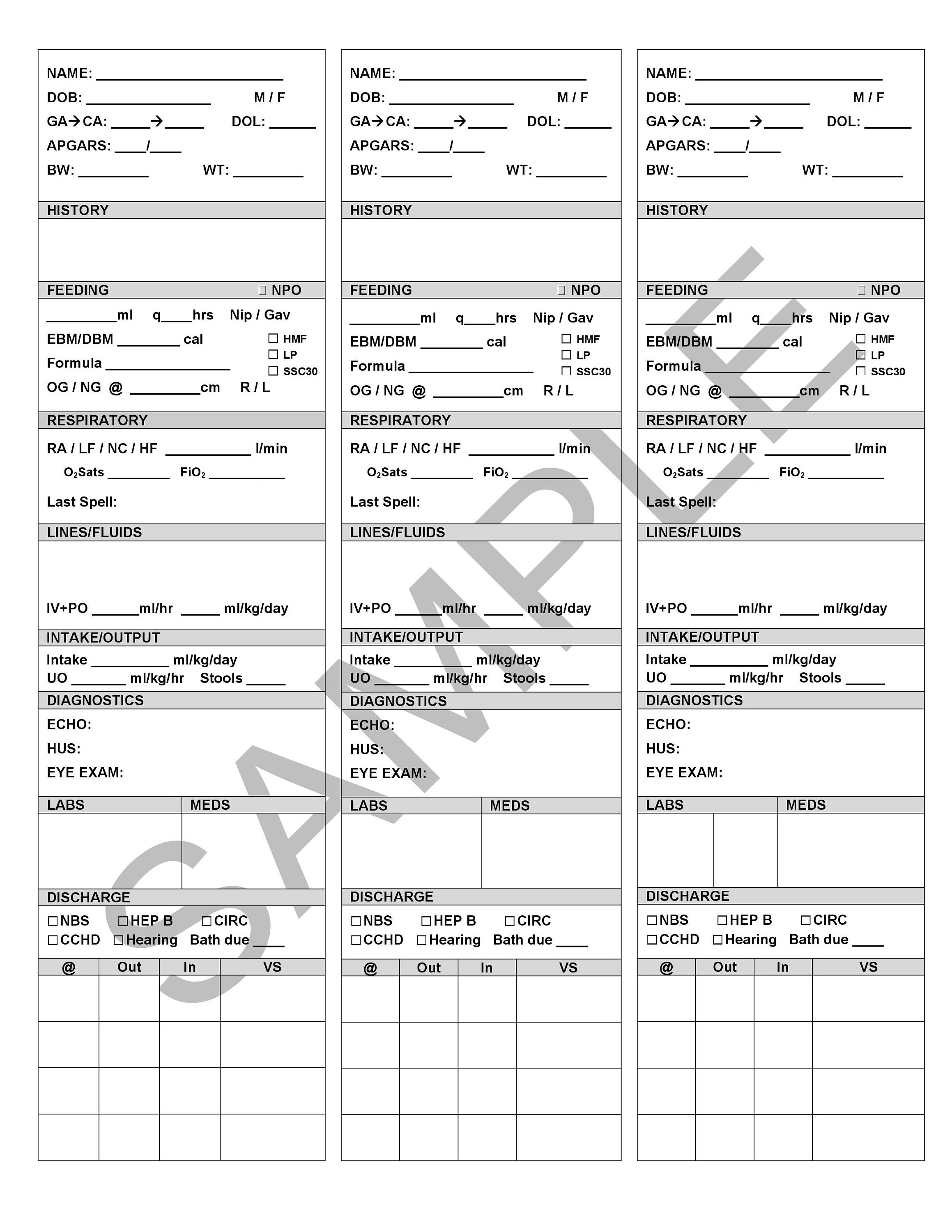 NICU Nurse Report Sheet Intermediate Care | Etsy