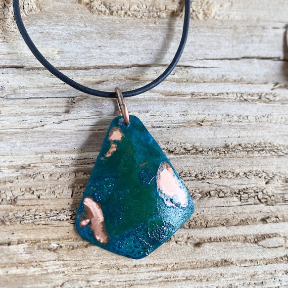 Blue Green Rustic Copper Patina Necklace Rustic Copper Verdigris Pendant Primitive Copper Necklace Artisan Boho Jewelry Natural Patina Etsy