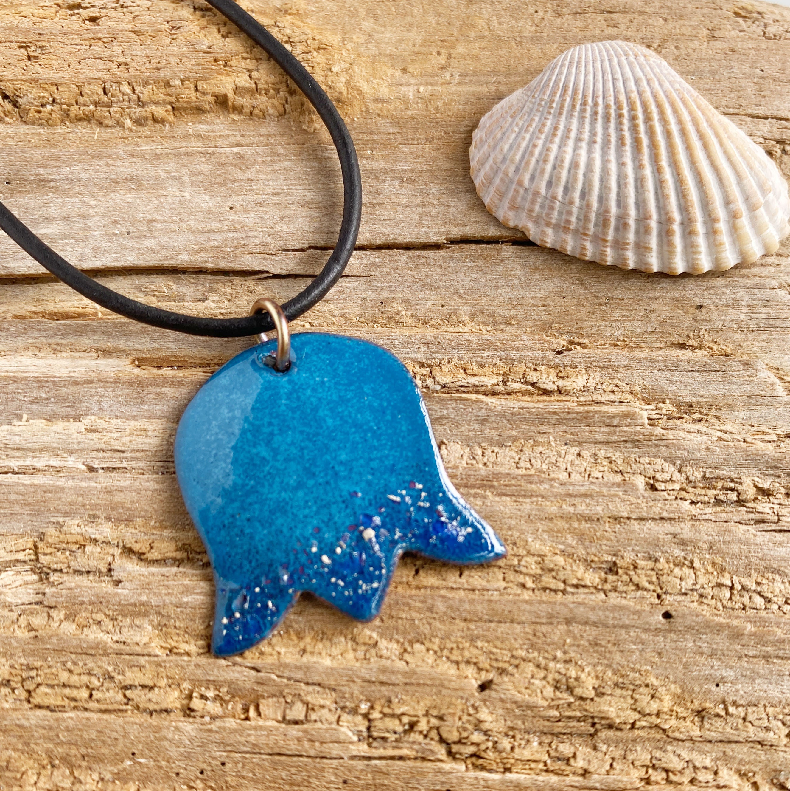 Blue Tulip Enameled Copper Pendant Rustic Simplified Retro