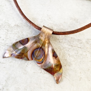 Bronze Fish Tail Necklace, Whale Tail Pendant, Surfer Jewelry, Mermaid tail, Flamed Artisan Copper Bronze Men&#39;s Beach Necklace Surfing