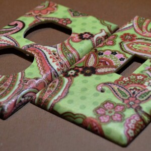 Pink and Green Floral Paisley   Light Switch Covers Outlet Covers