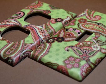 Pink and Green Floral Paisley   Light Switch Covers Outlet Covers