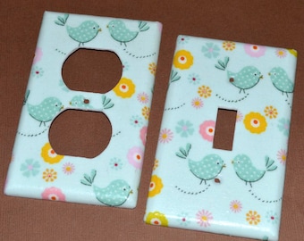 Bluebirds and Flowers  Light Switch Covers Outlet Covers