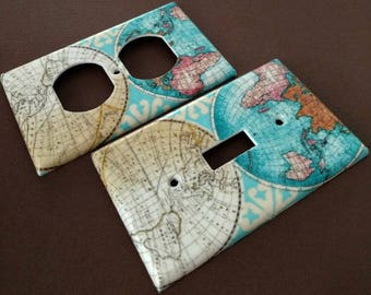 Travel Around the World Map Nautical Globe  Light Switch Covers Outlet Covers