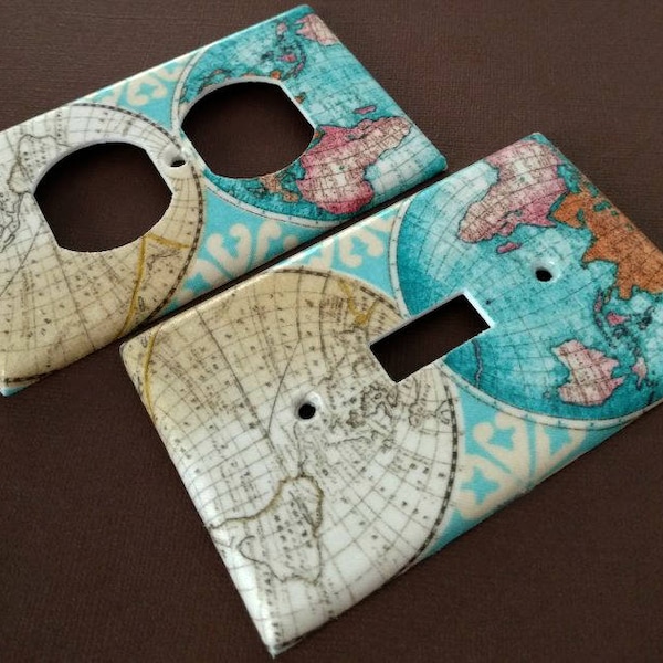 Travel Around the World Map Nautical Globe  Light Switch Covers Outlet Covers