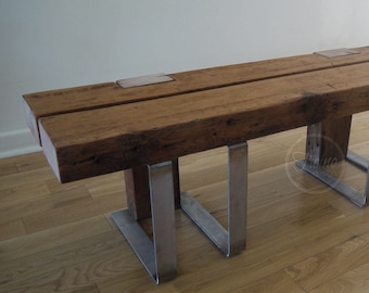 Reclaimed Wood Bench with Steel Legs, Rustic Industrial Entryway Bench.