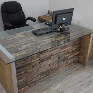 Rustic Computer Desk, Modern Computer Desk, Glass Computer Desk, Interior Design, Office Furniture, Reclaimed Wood Office Desk.