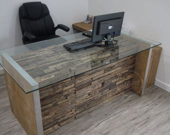 Rustic Computer Desk, Modern Computer Desk, Glass Computer Desk, Interior Design, Office Furniture, Reclaimed Wood Office Desk.
