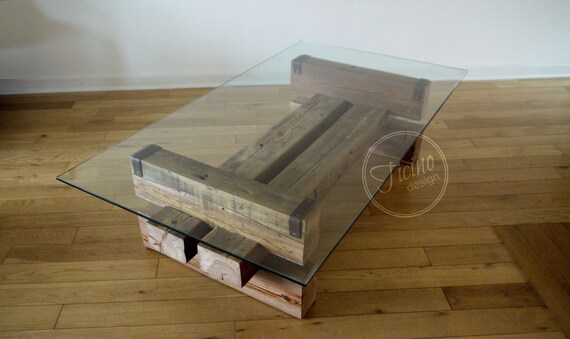 Reclaimed wood and glass coffee table deals