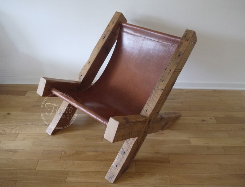 Rustic Wood Chair. Leather Lounge Chair. Barn Wood Arm Chair. Lounge Chair. Chair Living Room. Brown Leather Chair. Reclaimed Wood Chair. image 3