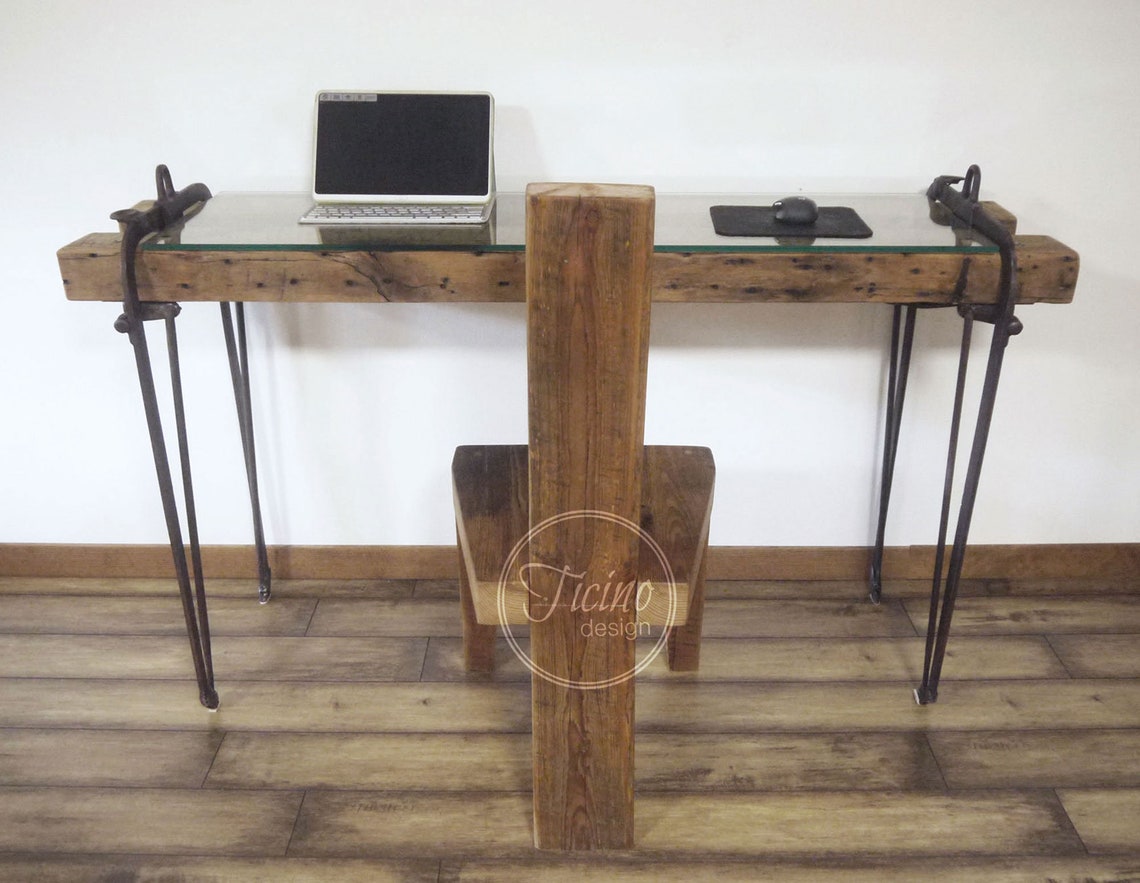 Reclaimed Wood Computer Desk. Glass Laptop Table. Rustic Etsy