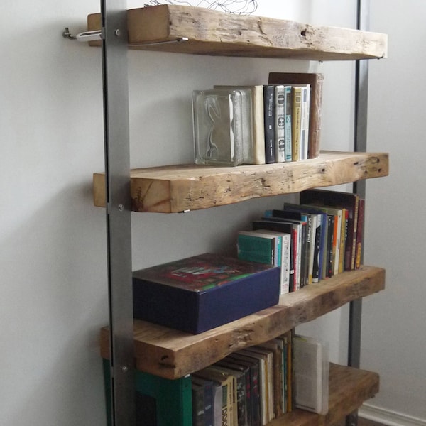 Barn Wood Shelves. Reclaimed Wood Bookcase. Wood and Metal SheIves. Industrial Shelving Unit. Rustic Book Shelves. Industrial Shelves