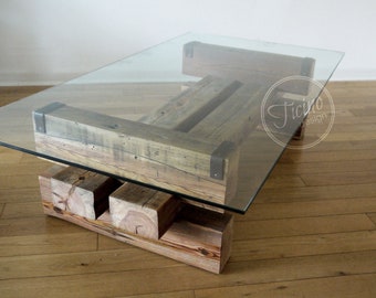 Rustic Coffee Table. Reclaimed Wood and Glass Coffee Table. Barn Wood Coffee Table. Farmhouse Coffee Table. Glass Table Coffee. Table Base.