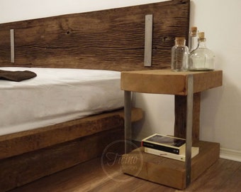 Reclaimed Wood Nightstand with Steel Legs, Rustic Bedside Table