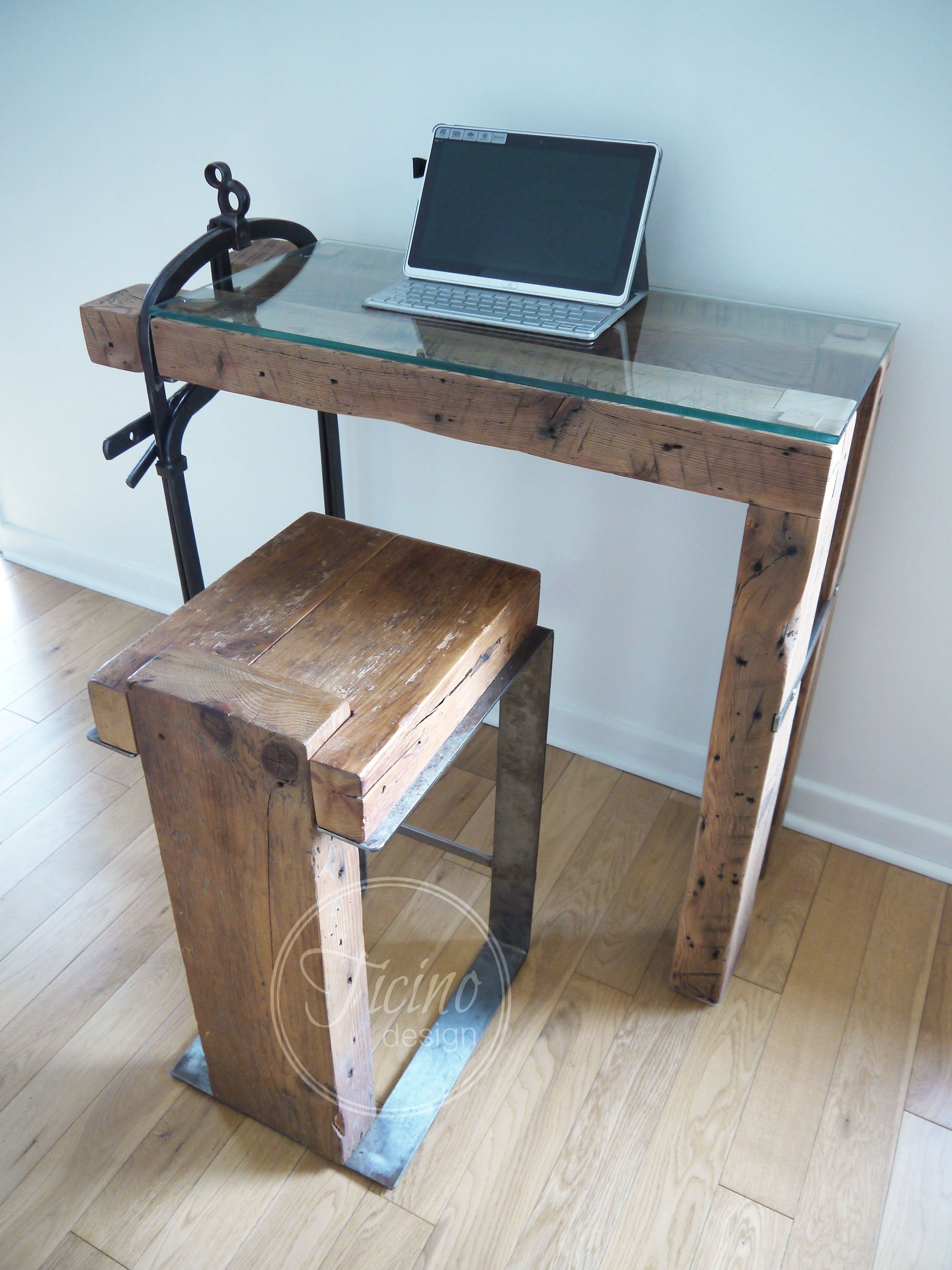Laptop Desk Rustic Computer Desk Glass Laptop Stand Small Etsy