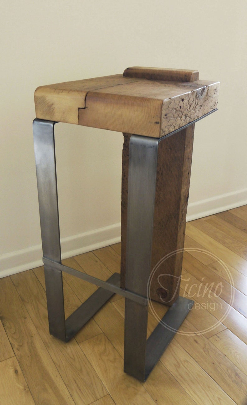 Rustic Bar Stool. Reclaimed Wood. Metal Bar Stool. Industrial Etsy